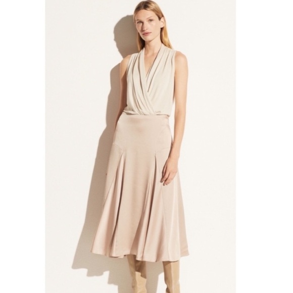 Vince Draped Neck Bodysuit in Sand. - Picture 1 of 7
